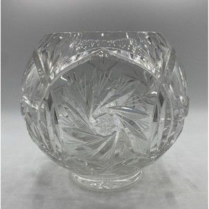 Glass lead crystal bowl vase rose pinwheel  6 X 6 In